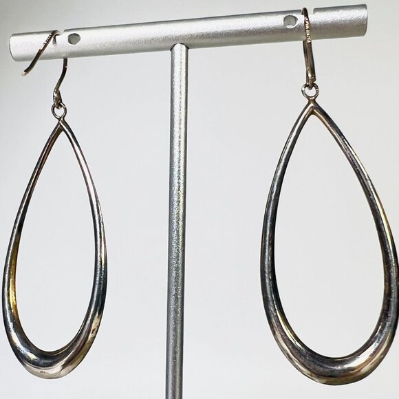 vtg 925 Silver Teardrop Dangle Earrings 2.38" Long Lightweight Polished Finish - Picture 3 of 5